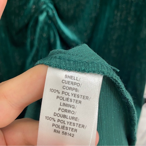 Maggy London Sz 12 Green Metallic Striped 3/4 Sleeve Velvet Midi Cocktail/Formal - Picture 15 of 15